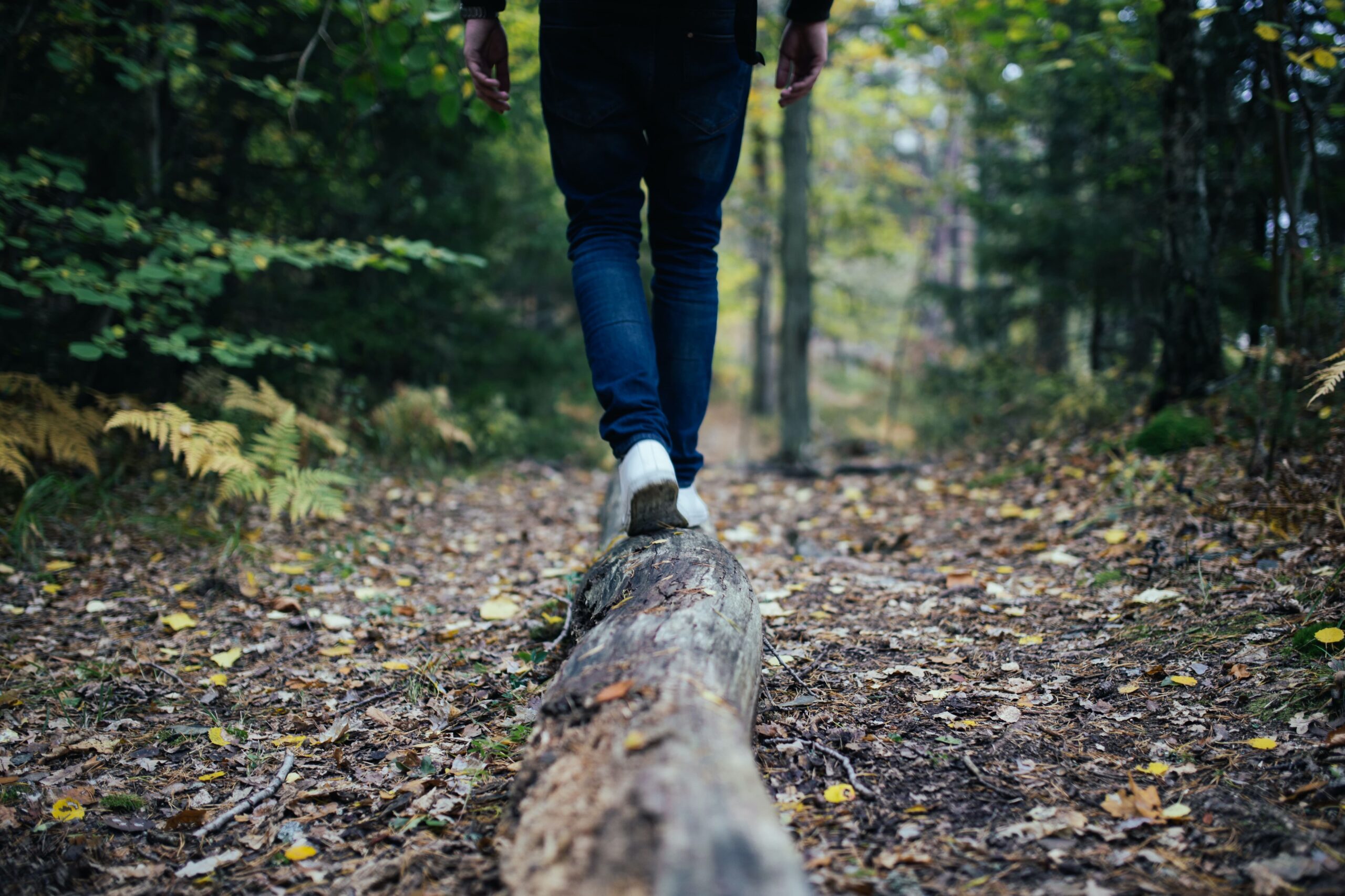 Hiker balancing on a log
